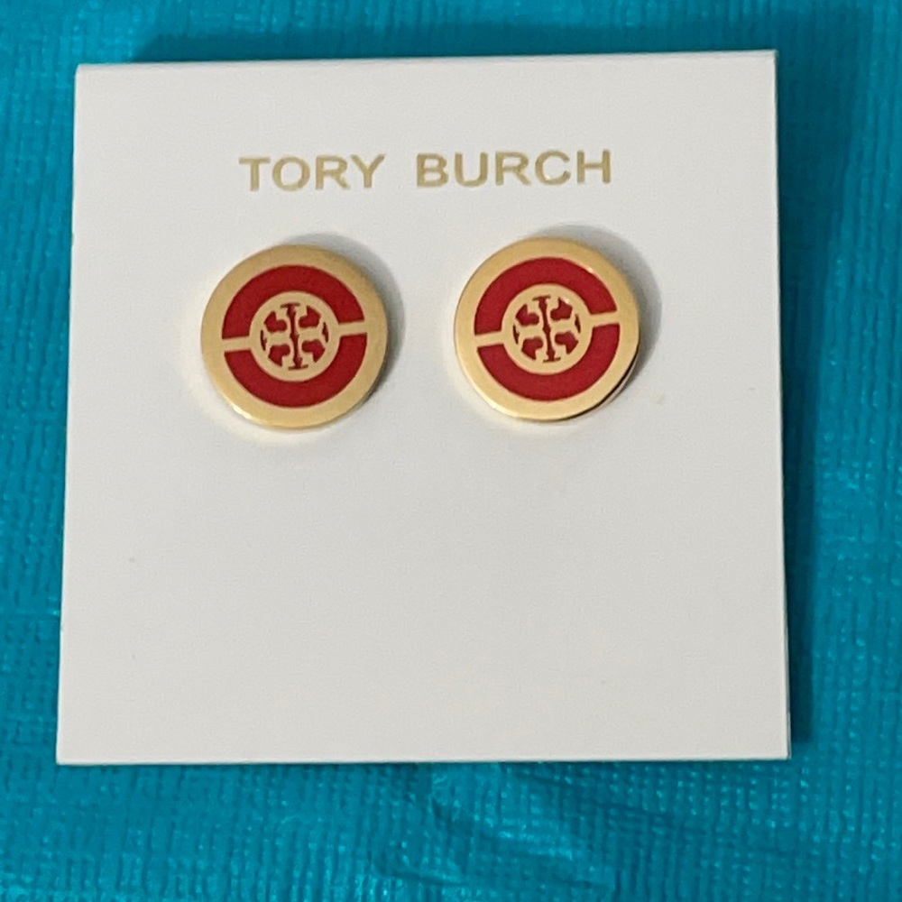 NWT Tory Burch Split Circle Enamel Stud Earrings